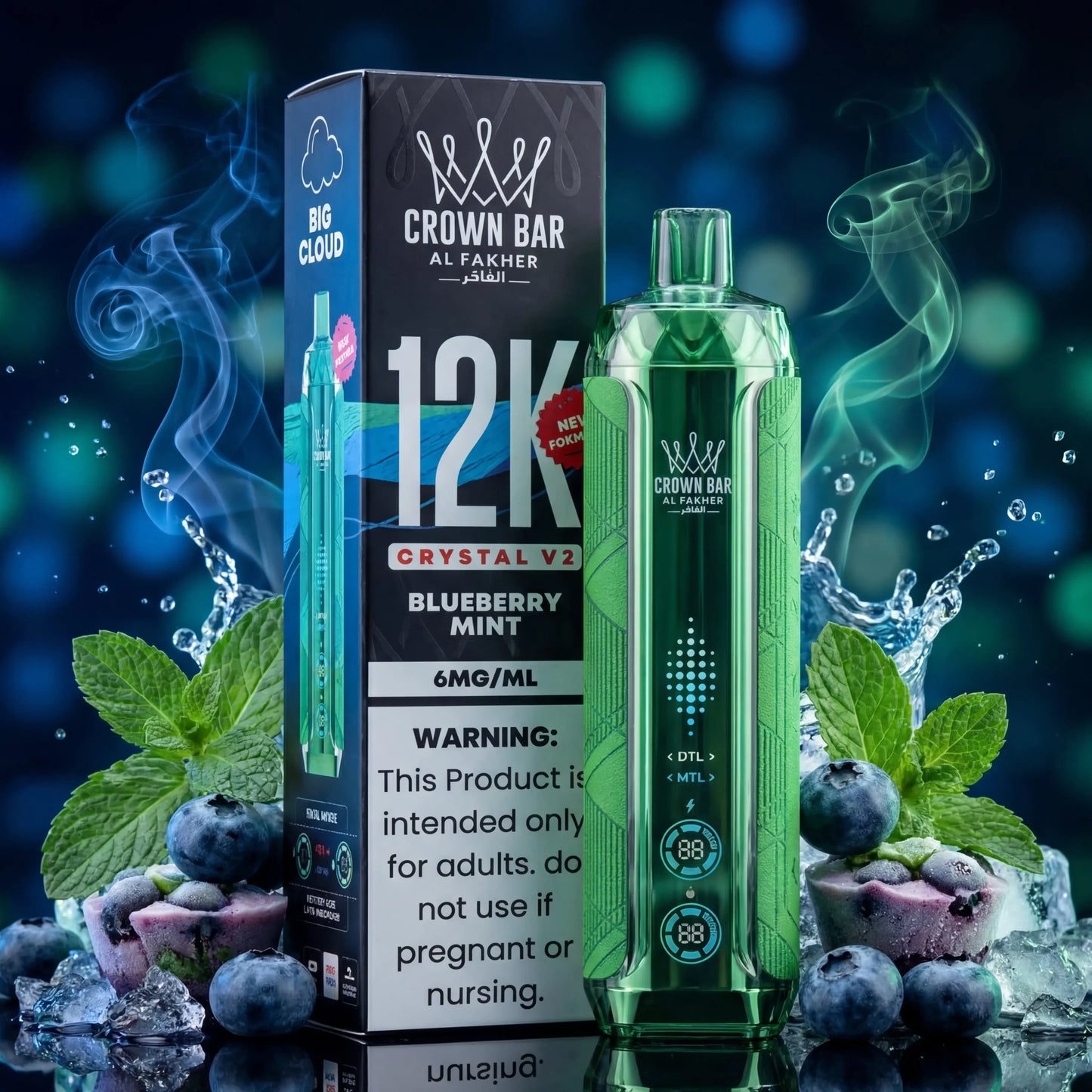 Alfakher Crown Bar Crystal V2 12000 Puffs 18ML 5CT/Display